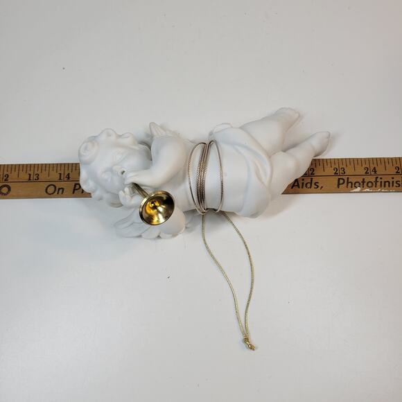 Dept 56 Large Winter Silhouette Cherub Angel 8" White Ornament Horn Retired - Picture 10 of 16